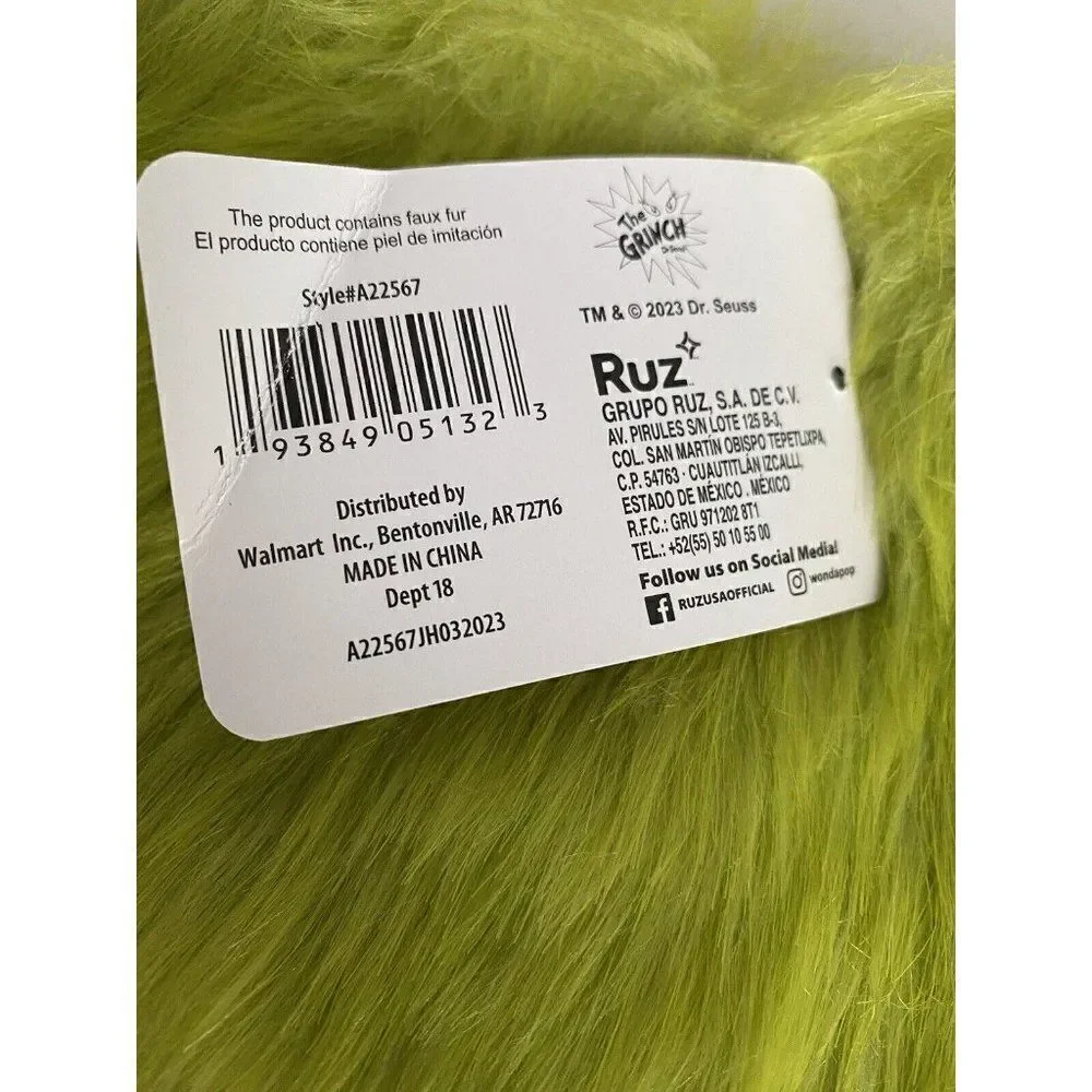HOW THE‎ GRINCH STOLE CHRISTMAS Green Fur Fuzzy Stocking NEW